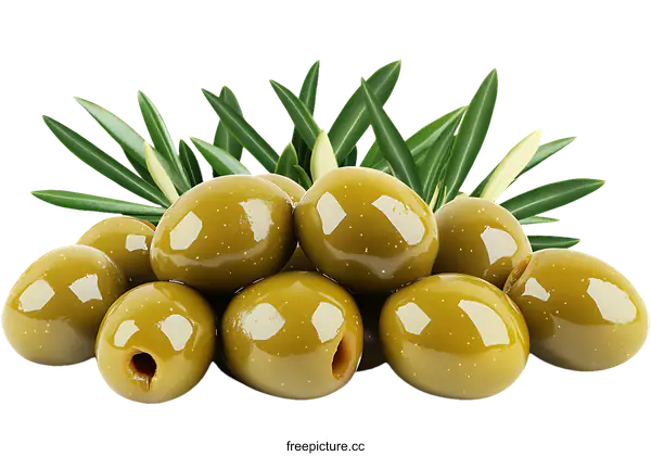 [Transparent Background PNG]Close Up of Green Olives with Leaves