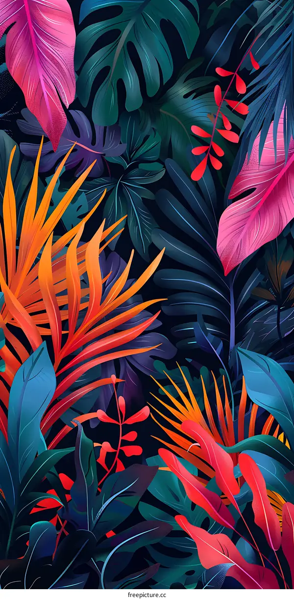 Vibrant Tropical Leaves Digital Illustration