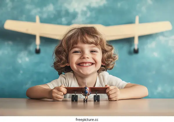 Child Playing with Toy Airplane Indoor