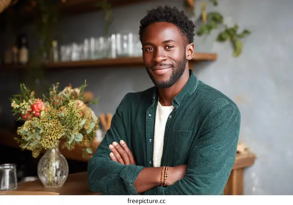 Friendly African Man in a Cozy Cafe