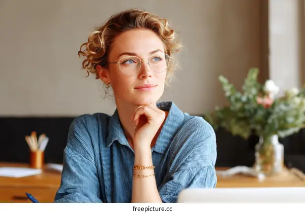 Thoughtful Woman in Casual Office Setting