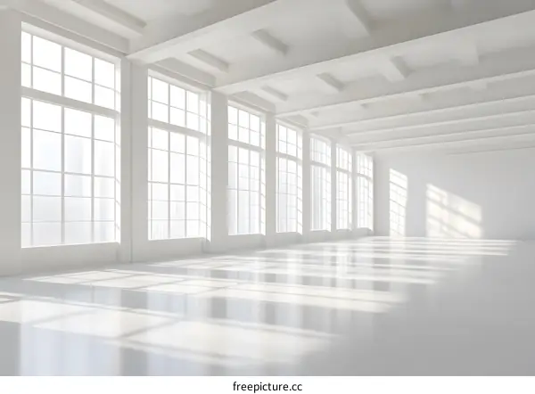 Minimalist White Room with Windows and Sunlight