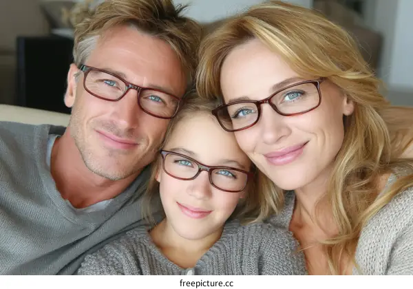 Happy Family Wearing Eyeglasses