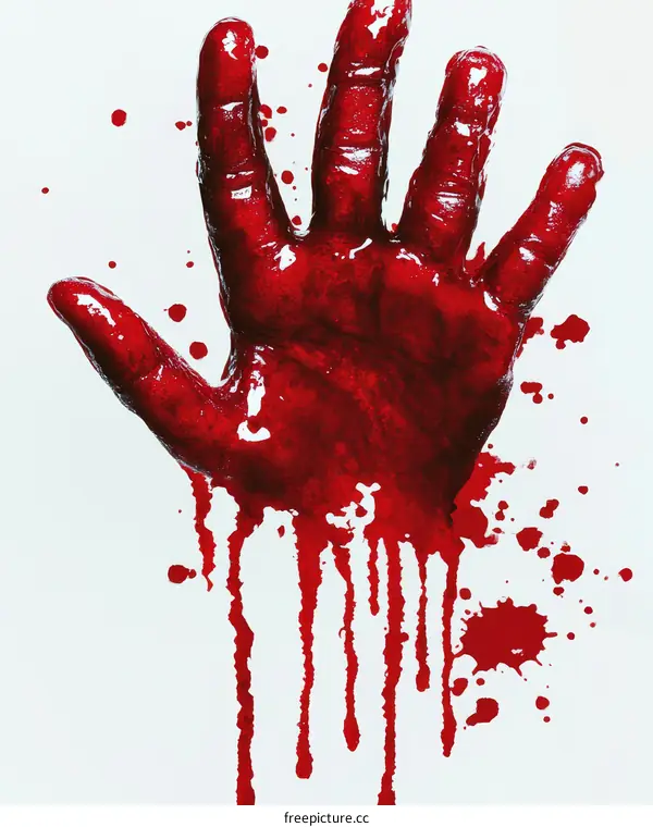 Bloody Hand Print on White Background