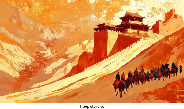 Ancient Asian Mountain Pass Caravans