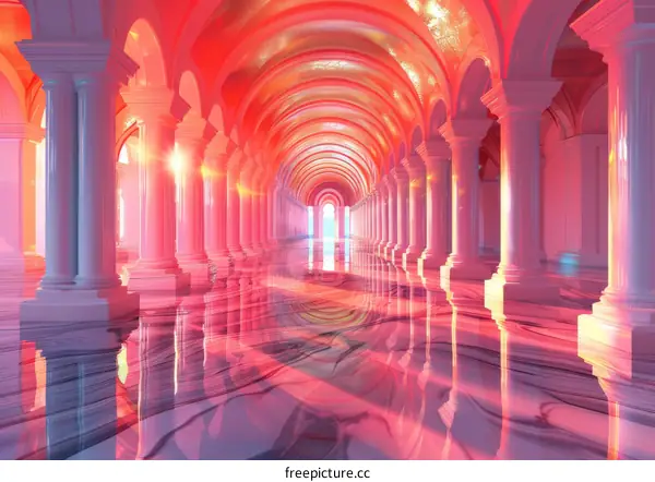 Marble floor futuristic pink surreal palace