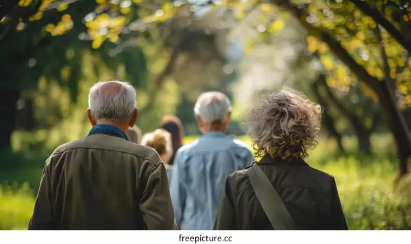 Group of Elderly People Walking in the Park