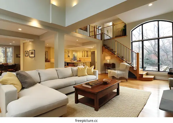 Spacious Open-Concept Living Room with Hardwood Floors