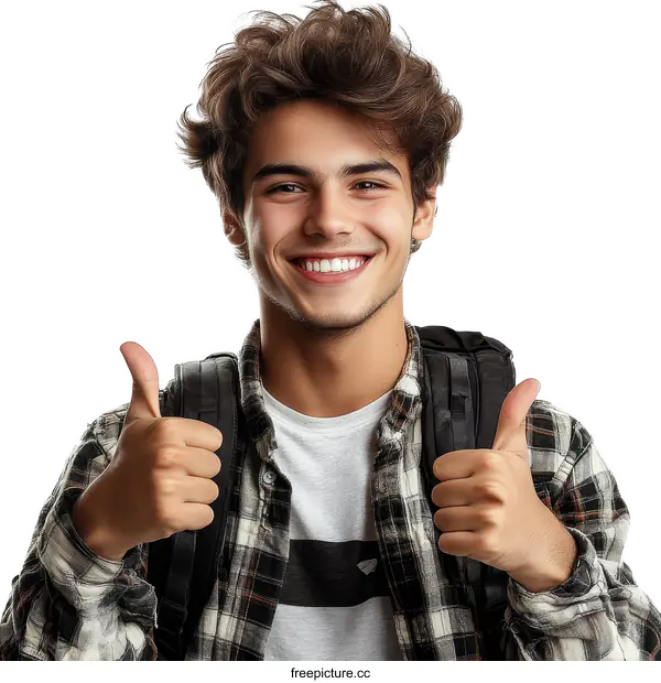 [Transparent Background PNG]Happy Young Man Giving a Thumbs Up