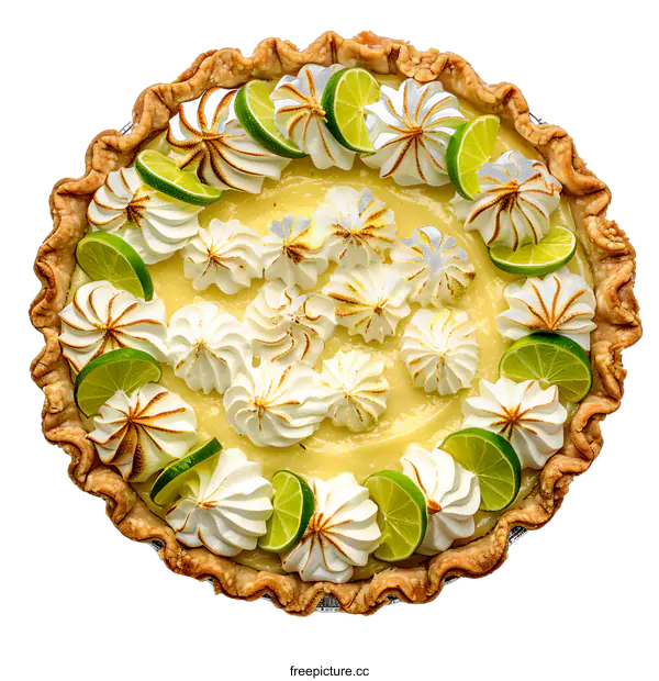 [Transparent Background PNG]Overhead View of Key Lime Pie with Meringue