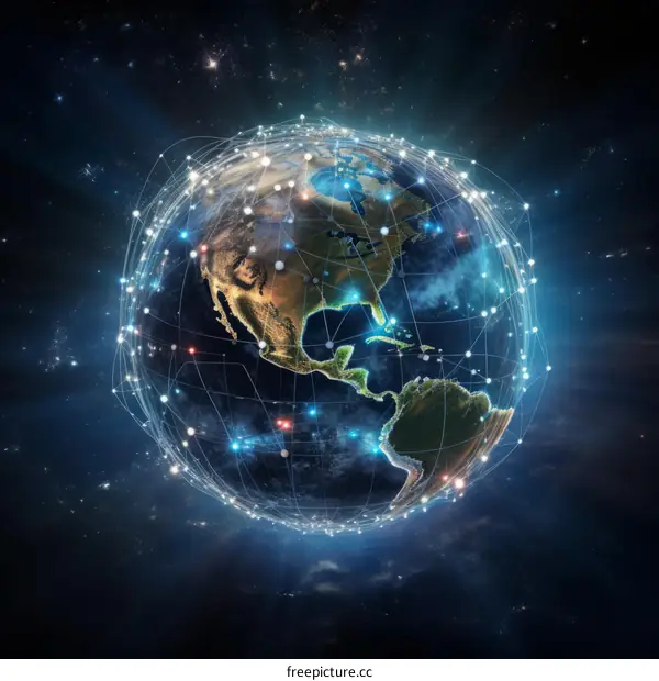 A digital illustration of planet Earth with a glowing network of connections representing the internet