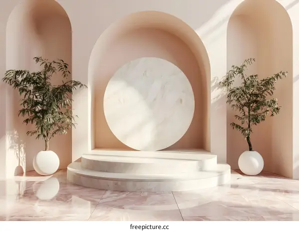Minimalist Marble Podium with Geometrical Shapes