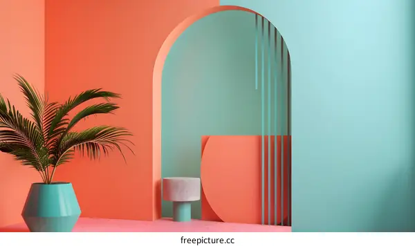 Minimalist Abstract Background with Palm Tree and Geometric Shapes