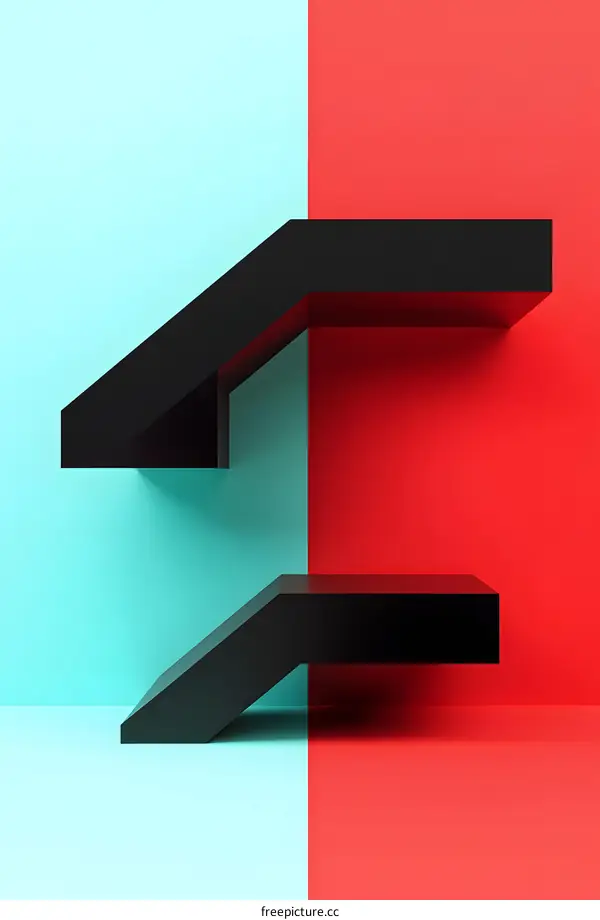 Abstract Black Geometric Shapes on Red and Blue Background