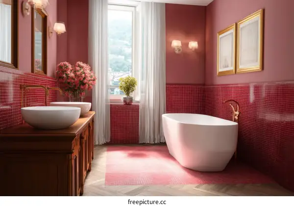 Elegant Pink Bathroom with Vintage Tiles