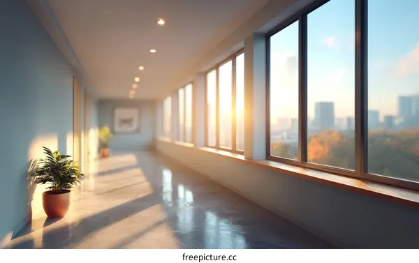 Modern Office Corridor with Large Windows