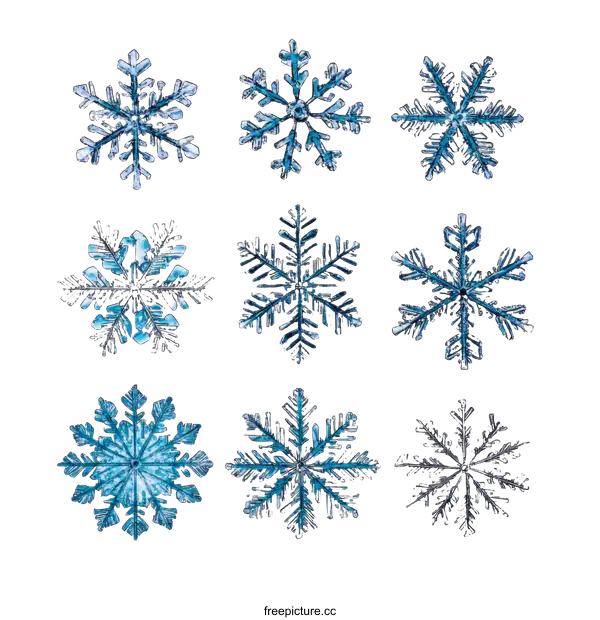 [Transparent Background PNG]Close-up Snowflake Patterns and Structures