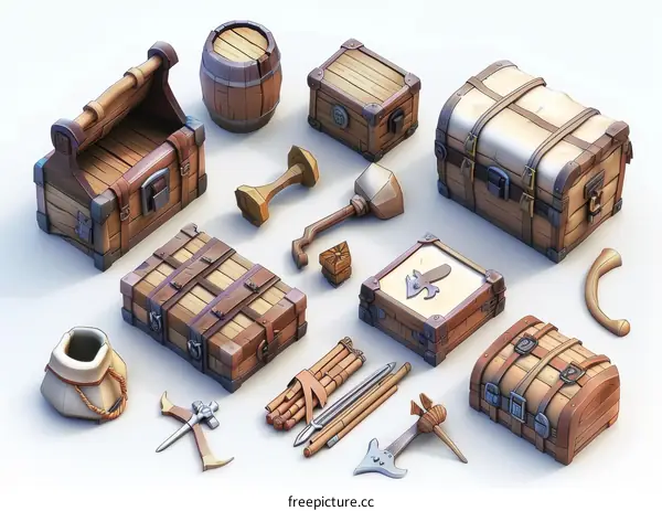Various In-Game Items: Weapons, Sacks, Barrels, Treasure Chests
