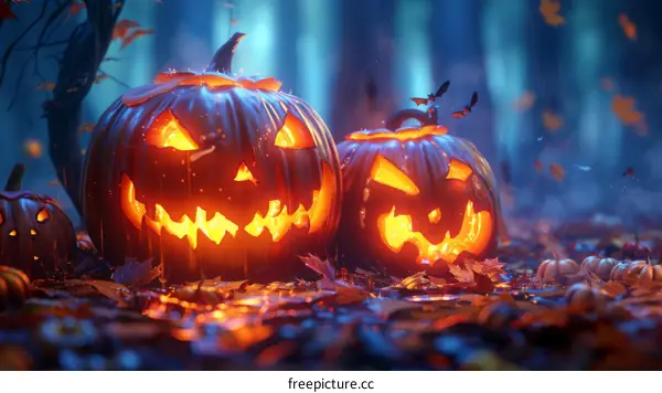 Pumpkin Silhouettes in a Dark Forest