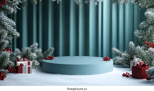 Christmas Festive Display Podium with Snow and Gifts
