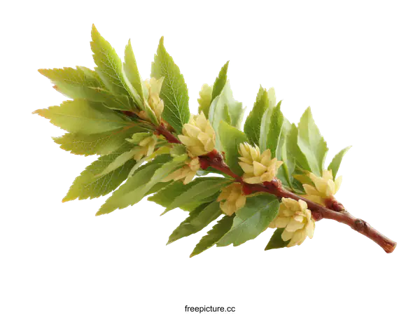 [Transparent Background PNG]Spring Branch with Buds and Leaves