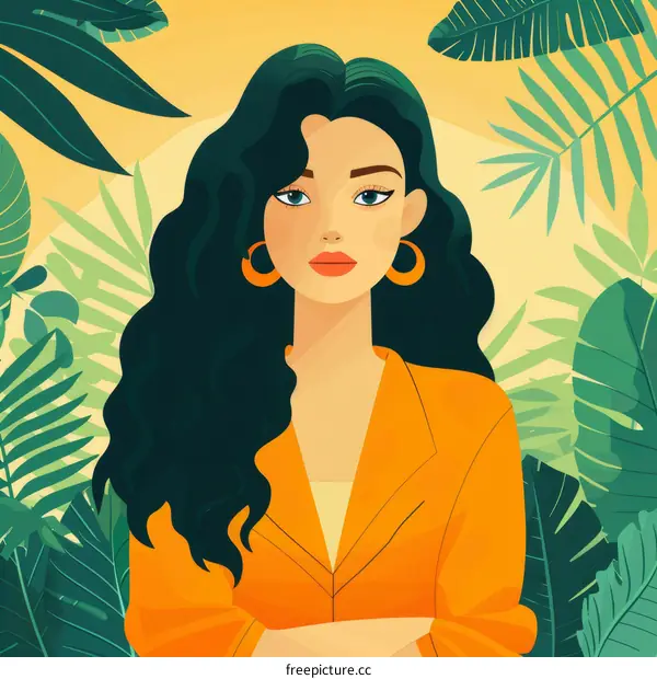 Confident businesswoman in a tropical setting