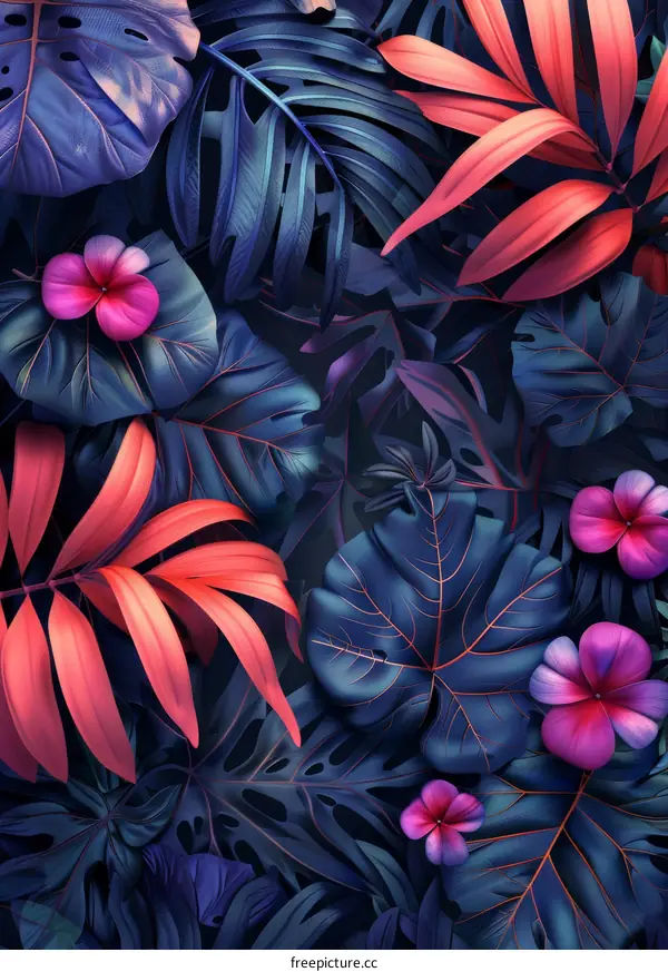 vibrant leaves and flowers with dark background