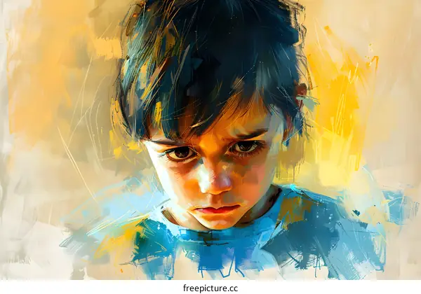Portrait of a Young Boy with Sad Expression