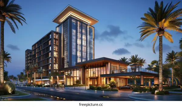 Modern Hotel Architectural Design at Dusk