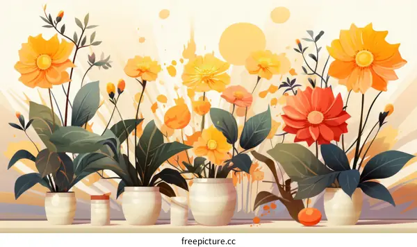 Orange flowers in pots