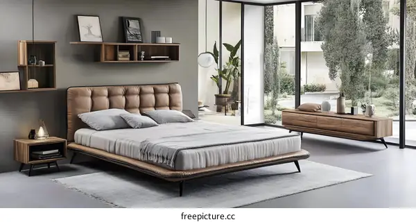 Modern Bedroom Interior Design with Wooden Bed and Nightstands