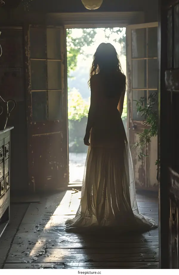 A slender bride in backlight