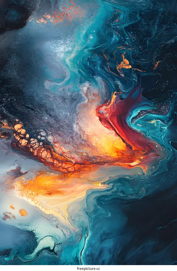 Abstract Acrylic Painting With Swirls And Colors