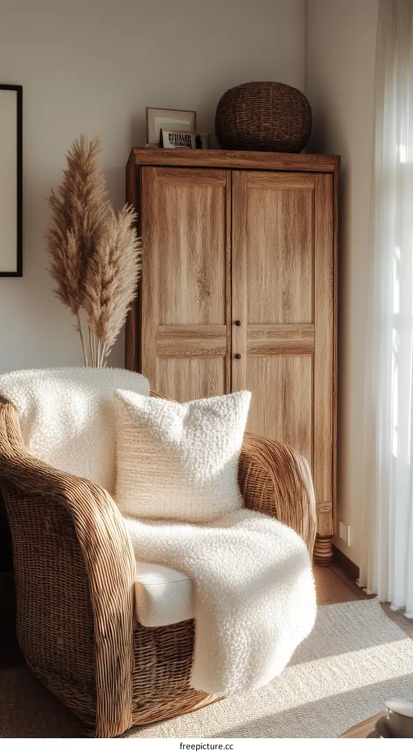 Cozy Corner with Woven Chair and Natural Accents