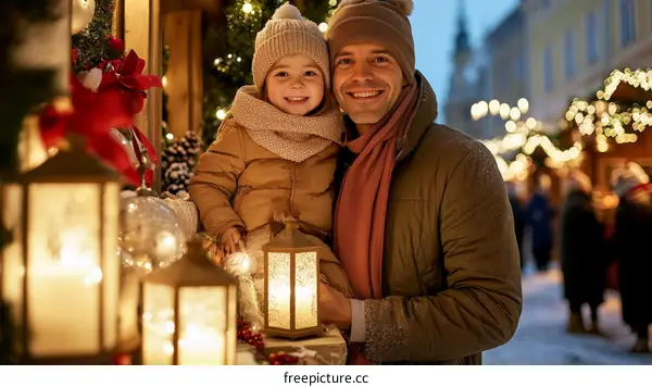 Christmas Market Family Portrait with Lanterns
