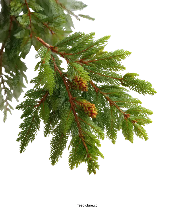 [Transparent Background PNG]Close-up of Green Fir Branches against White Background