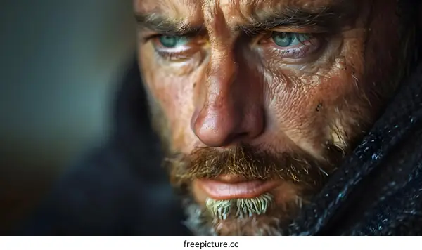 Portrait of a man with intense blue eyes