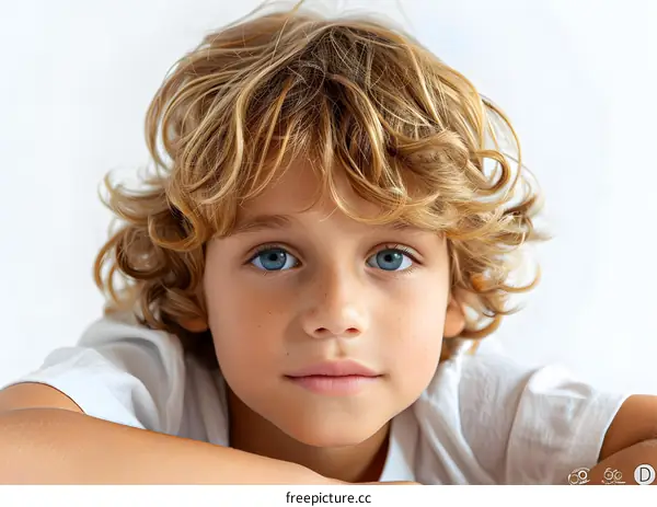Portrait of a boy with blond hair and blue eyes