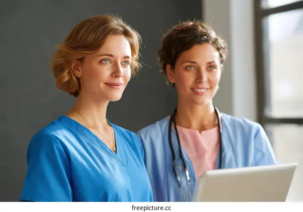 Two Caucasian Medical Professionals in Discussion