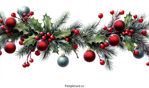 Christmas Garland with Holly and Ornaments Illustration