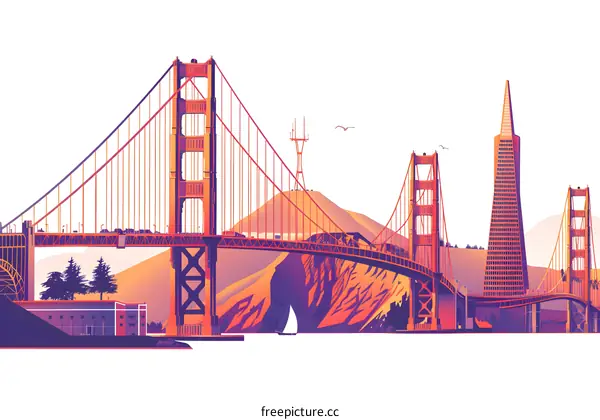 Golden Gate Bridge and San Francisco Skyline Illustration