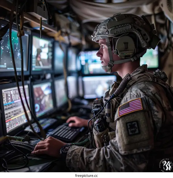 Soldier in a military operations center