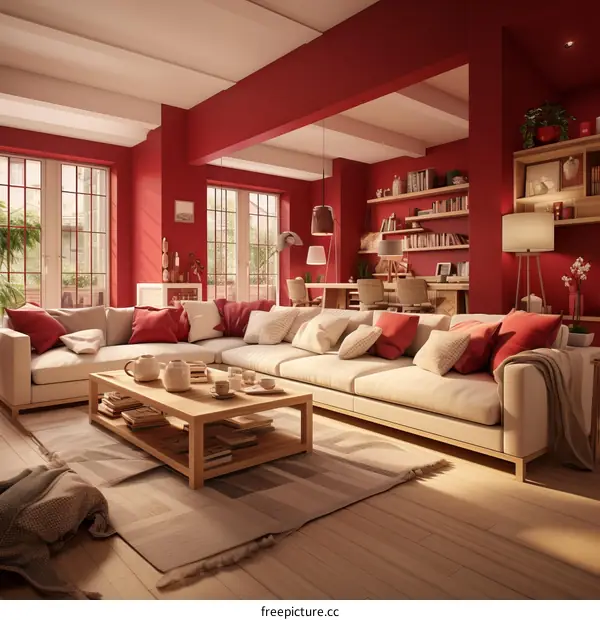Modern Red and White Living Room Interior Design