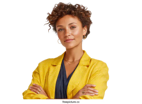 [Transparent Background PNG]Confident Woman in a Stylish Mustard Yellow Blazer