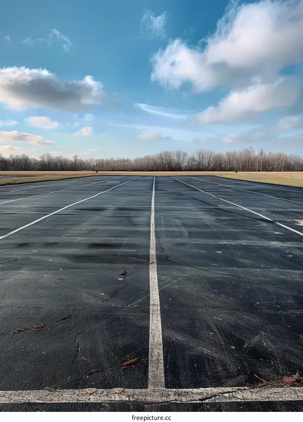 Empty Parking Lot Under a Blue Sky
