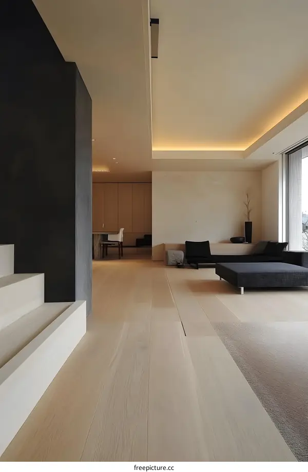 Minimalist Modern Interior Design with Light Wood Flooring and Minimalist Furniture
