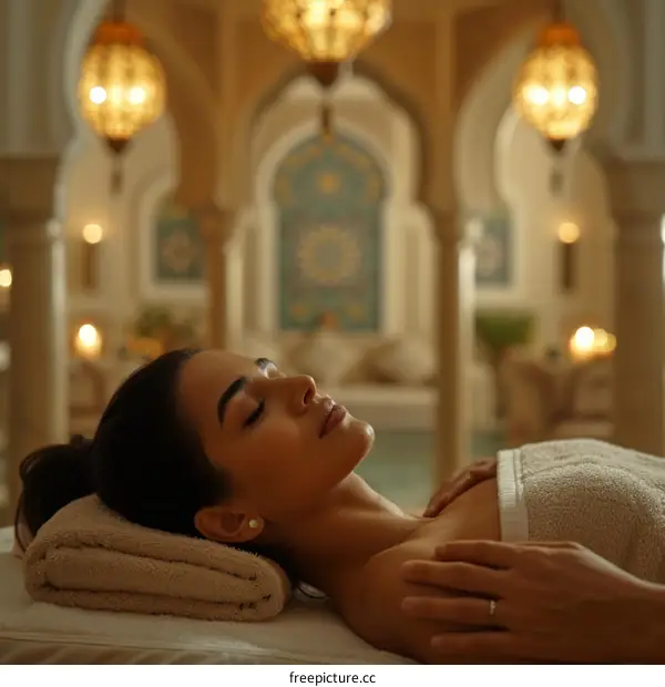 Middle Eastern woman getting a massage at a spa
