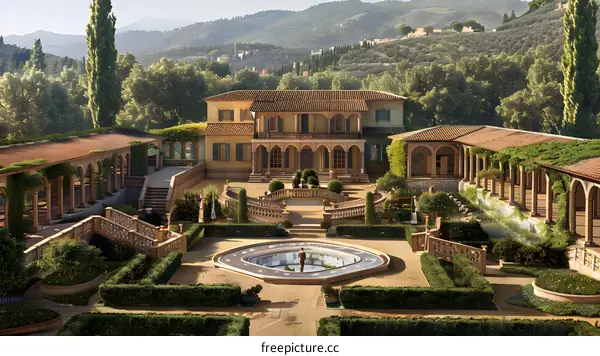 Italian Villa with a Large Garden and a Fountain