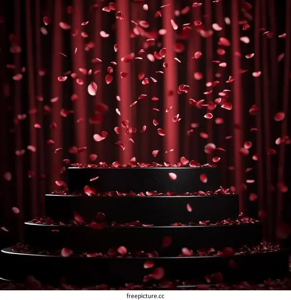 Rose Petals Falling on a Black Stage