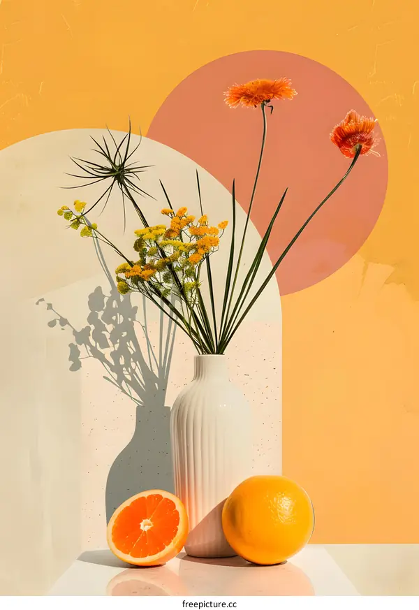Still Life with Flowers, Oranges and White Vase